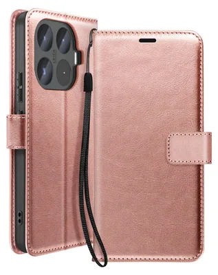 Image de Coque portefeuille pour Xiaomi 17T, avec dragonne et fonction support, couleur or rose
