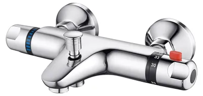 Duscharmatur mit Thermostat, Messing, Chrom, 1-Loch, Wandmontage