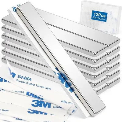 Produktbild von Famanu Neodymium Magneten stark, selbstklebend - 12 Stück - 60 x 10 x 3 mm