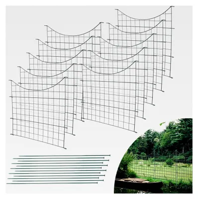 Produktbild von Teichzaun Gartenzaun, 10 Stück Gartenzäune aus Metall, 22 Zaunelemente und 12 Befestigungsstäbe, Gesamtlänge 7,5 m, Zaun für den Garten, Zaun für Hunde (Unterbogen, Grün)