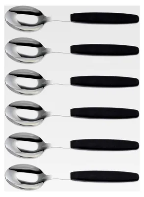 Produktbild von 6-teiliges Besteckset aus Edelstahl - Löffel, Esslöffel, großer Suppenlöffel - ideal für Camping - ergonomischer Griff - Schwarz