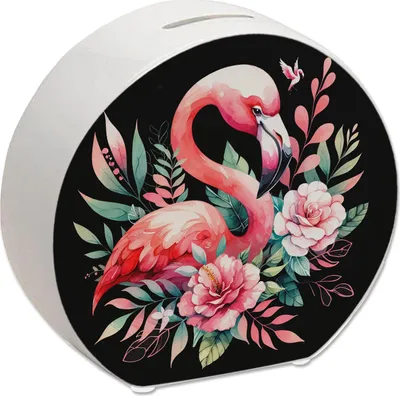 Produktbild von Spardose aus Keramik mit Flamingo Motiv in Rosa, 13 cm hoch, 14 cm breit, 5 cm tief