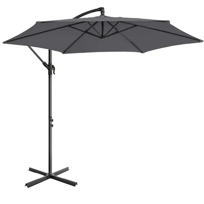 Image de Parasol FCH pour jardin, Ø 300 cm, pour balcon, terrasse ou marché, avec pied et manivelle, pour le jardin, protection UV, gris