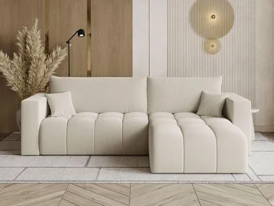 Produktbild von GrainGold Ecksofa L-Form Neva - Ecksofa mit Schlaffunktion, Bettkasten - Moderne Ecksofa, Wohnzimmer Sofa - Eckcouch mit Bouclé-Stoff - Beige (Quelle 05)