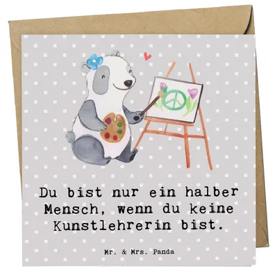 Produktbild von Mr. & Mrs. Panda Klappkarte Kunstlehrerin Herz - Grau Pastell - Geschenk, Kunstschule, Lustig, Grußkarte, faltkarte, Witzig, anlasskarte, doppelkarte, Spruch
