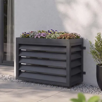 Image de Habillage pour climatiseur/échangeur thermique HWC-O43 avec jardinière, couvercle, métal 77 x 104 x 50 cm ~ anthracite