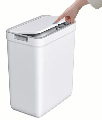 Productafbeelding van Badkamer afvalemmer met deksel - 12-7 liter - Smalle vuilnisemmer - Drukknopdeksel - Geschikt voor badkamer - Slaapkamer - Kantoor