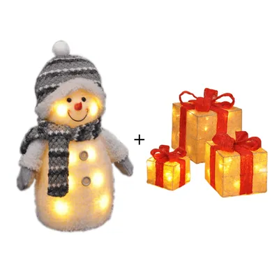 Produktbild von Weihnachtsdekoration Set Deko Schneemann und beleuchtete Geschenkboxen