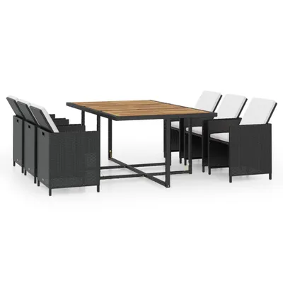 Produktbild von 11-tlg. Garten-Essgruppe mit Auflagen Poly Rattan Schwarz