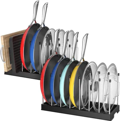 Deckelhalter 2er-Set, 7 Fächer, verstellbar, schwarz, 37,3x15,2x19,8 cm