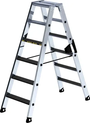 Produktbild von Günzburger Steigtechnik Stufen-Stehleiter 250 kg beidseitig begehbar mit clip-step R13 2 x 6 Stufen - 043806