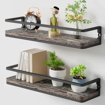 Produktbild von Wandregal 42 cm - Holz Wandregal - Schwebend - Für Schlafzimmer/Küche/Badezimmer/Wohnzimmer - Rustikal - Multifunktional - Regal
