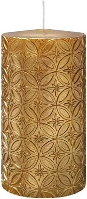 Produktbild von INNA-GLAS Blockkerze MAXIMILIANE, Muster, gelbgold, 13cm, Ø6,8cm, 52h - Germany - Stumpenkerze