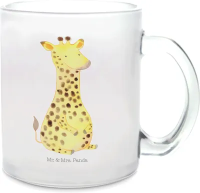 Produktbild von Mr. & Mrs. Panda Teetasse Glas Giraffe Zufrieden - Transparent - Geschenk, Abenteuer, Trinkglas, Glück, Haferl, glastasse, Henkelbecher, Afrika, Tee Tasse