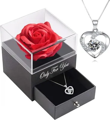 Produktbild von Handgefertigte konservierte Rosen Schmuck-Geschenkbox mit Halskette für Sie - Geschenk für Frauen zum Valentinstag