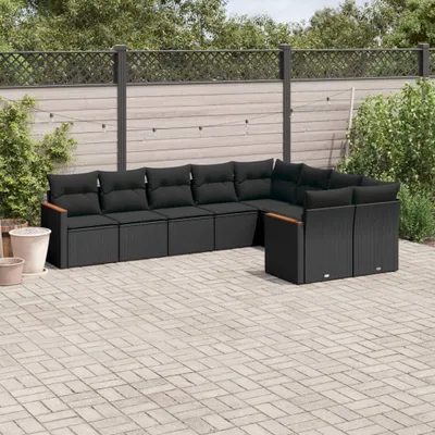 Produktbild von 9-tlg. Garten-Sofagarnitur mit Kissen Schwarz Poly Rattan 3258702