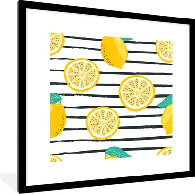 Produktbild von MuchoWow® Gerahmtes Poster Zitronen - Sommer - Pastell 40x40 cm - Poster mit Schwarzem Bilderrahmen Wandposter Rahmen Foto Bilder - Poster - Plakat im Rahmen