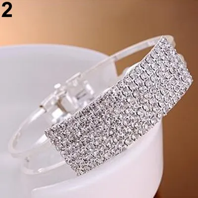 Produktbild von Neue Mode Elegante Frauen Armreif Armband Armband Kristall Manschette Bling Dame Geschenk-Silber