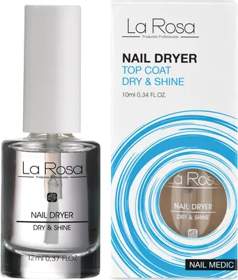 Produktbild von La Rosa - NAIL DRYER, TOP COAT - ÜBERLACK, Trockner und Glanzmittel für Nagellack – sofort TROCKNEN UND GLÄNTZEN, verbessert den Glanz und erfrischt die Farbe - 10ml
