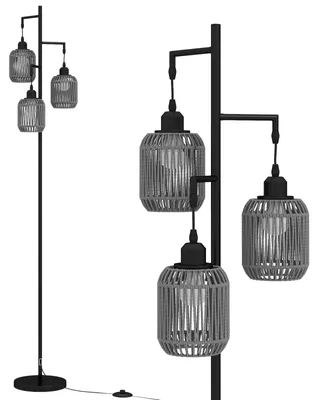 Produktbild von KOMFOTTEU Stehlampe 173 cm, Stehleuchte mit 3 E27 Fassungen & Fußschalter, Leselampe mit Lampenschirm aus Papiergewebe, Standleuchte modern mit Metallsockel für Wohnzimmer & Schlafzimmer (Schwarz)