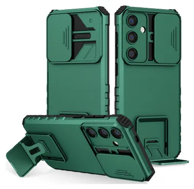 Image de Étui pour Samsung Galaxy S24+ étui de protection militaire double couche avec support et protection coulissante de l'appareil photo vert