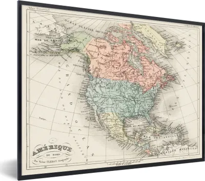 Produktbild von MuchoWow® MuchoWow® Gerahmtes Poster Karte - Vintage - Amerika 40x30 cm - Poster mit zchwarzem Bilderrahmen - Kunstposter - Wanddekorationen