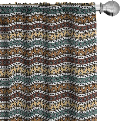 Obrázok produktu pre ABAKUHAUS Boho závesy, záclony, etnický geometrický vzor s okrúhlymi, trojuholníkovými a kosoštvorcovými motívmi, 2 kusy 75 x 225 cm, viacfarebné
