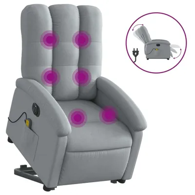 Produktbild von vidaXL Elektrischer Massagesessel mit Aufstehhilfe Hellgrau Stoff