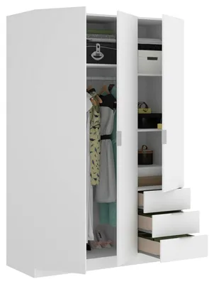 Image de Astru - Armoire 3 portes, 121x52 cm Blanc, 3 étagères