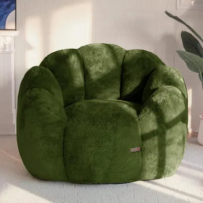 Produktbild von Sitzsack Erwachsene XXL Kunstfell Grün 105x105x78 cm floralförmig mit Memory-Foam Füllung