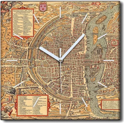Produktbild von Coloray Uhr auf Leinwand 30x30 cm Wand Uhr Dekoration Wohnzimmer Segeltuch weiße Zeiger -Karte von Paris Vintage
