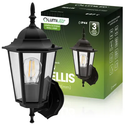 Produktbild von LUMILED Lucerna Vonkajšie nástenné svetlo Vintage Up 230V nástenné svietidlo Klasické čierne hliníkové sklo IP44 zásuvka E27, Záhrada Vonkajšie vonkajšie