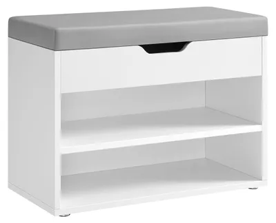 Produktbild von Schuhbank mit Kissen – Schuhregal – Flur-Organizer – 3 Ebenen weiß-grau – 30 x 60 x 44 cm