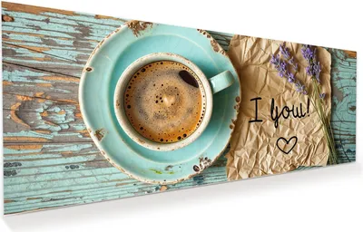 Produktbild von Glasbild 125x50cm in XXL für Wohnzimmer, Schlafzimmer Motiv Tasse und Lavendel