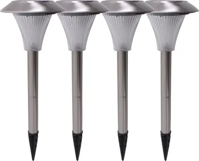 Produktbild von Solarleuchte Set mit 4 LEDs, Außenbeleuchtung, weiß, Solarsäule für den Garten, aus Edelstahl
