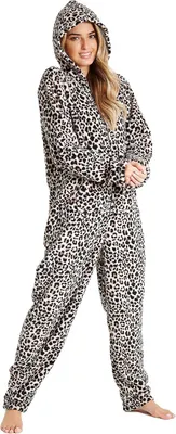 Productafbeelding van Fleece onesie voor dames met capuchon en rits, eendelige pyjama in maten S tot XL
