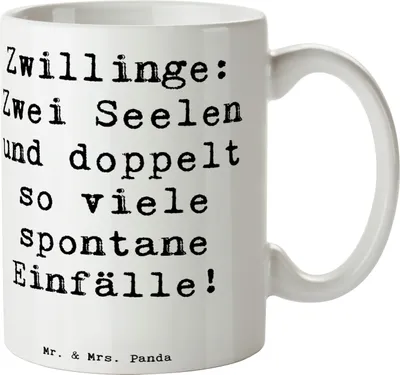 Produktbild von Mr. & Mrs. Panda Kaffeebecher Spruch Zwillinge Abenteuer - Weiß - Geschenk, Tierkreiszeichen, Teetasse, Pott, Horoskop, Spontanität, Sternzeichen, Kaffeetasse, Tasse