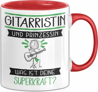 Produktbild von Gitarristin Und Prinzessin Tasse Geschenk Für Eine Gitarristin Geburtstag Was Ist Deine Superkraft (Rot)