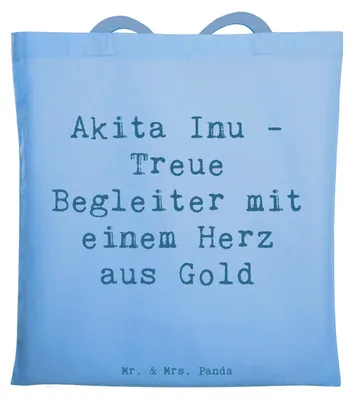Produktbild von Mr. & Mrs. Panda Beutel Spruch Akita Inu Herz - Sky Blue - Geschenk, japanischer Hund, Hunderassen, Tasche, Stoffbeutel, treue Hunde, Wachhunde, Vielfalt, Hunderasse, Uni