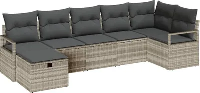 Productafbeelding van vidaXL Bankset, 7-delig, 7 zitplaatsen, lichtgrijs, polyrotan