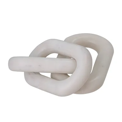 A decorative chain link sculpture on a white background.