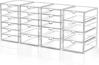 Produktbild von Unyqoos® Transparenter Acryl-Organizer mit 20 Schubladen – stapelbar, staub- & feuchtigkeitsgeschützt, für Make-up, Schmuck & Bürobedarf