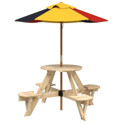 Immagine prodotto di Tavolo Picnic per 4 Bambini con Ombrellone Rotondo Legno Abete