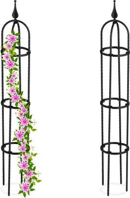 Immagine prodotto di Relaxdays Supporto per rampicanti Obelisk, set da 2, altezza 100 cm, colonna per piante rampicanti, metallo, autoportante, torre per rose, nero