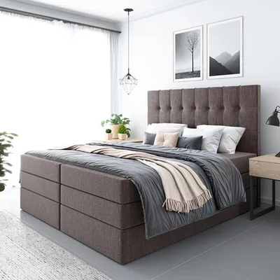 Produktbild von Bett, Boxspringbett FARO PLUS mit 2-Matrazen und Topper Visco, Doppelbett, Schlafzimmer, Polsterbett, 200x200 cm(Braun - AURA 04)
