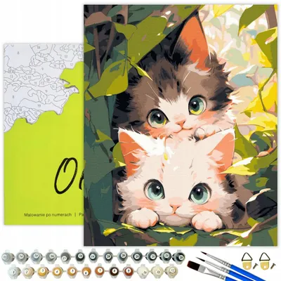 Immagine prodotto di Oh Art! Pittura con i numeri Gatti Animali Set 50x40 cm Con 29 colori acrilici 3 pennelli Tela con cornice in legno Set di pittura fai da te per adulti e bambini