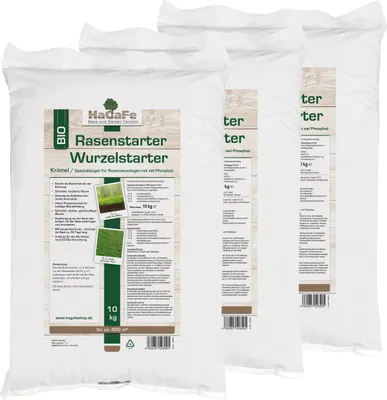 Produktbild von HaGaFe TURBO Rasenstarter, Wurzelstarter, 3 x 10kg, Rasendünger für Rasenneuanlagen, Dünger mit viel Phospat, feines Krümel Granulat