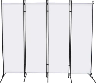 Produktbild von Raumteiler & Sichtschutz - 4‑teilig Faltbarer Paravent - 360° Klappbar, Freistehend, Eisenrahmen & 420D PolyurethanOxford, 2 x 1,7 m, Sockellänge 51 cm - Weiß