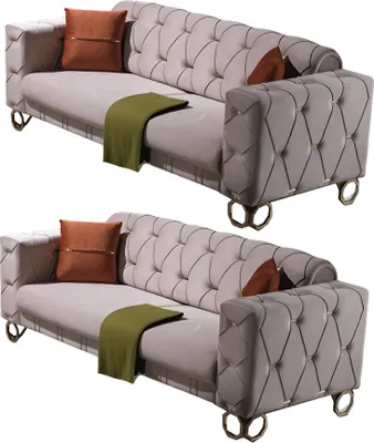 Produktbild von Villa Möbel Sofa Set Lizzy Beige Stellvariante:3+2 Relax- und Bettfunktion, pflegeleichter Mikrofaser Samtstoff