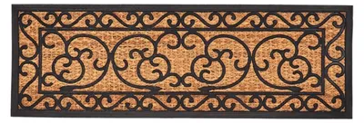 Image de Paillasson avec motif en caoutchouc et fibre de coco - Beige/Noir - Taille XL - L 120 x l 40 cm